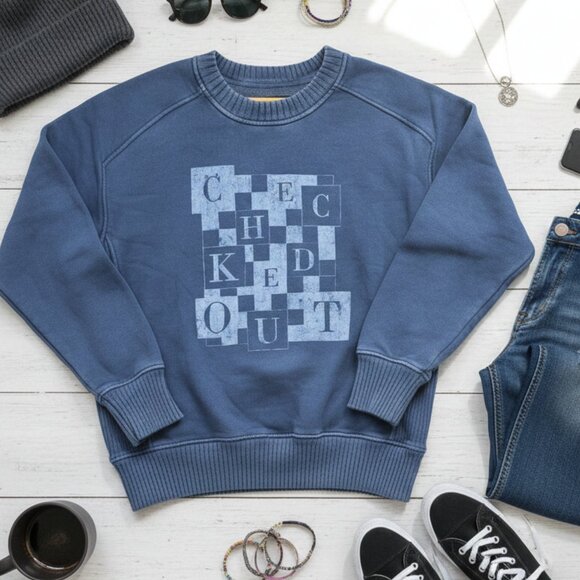 aerie Tops - Aerie "Checked Out" Acid Wash Blue Graphic Sweatshirt - Small Oversized